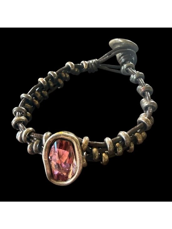 UNOde50 Jewelry - Uno De 50 Bracelet Brown Leather Pink Crystal Beaded 6.5”